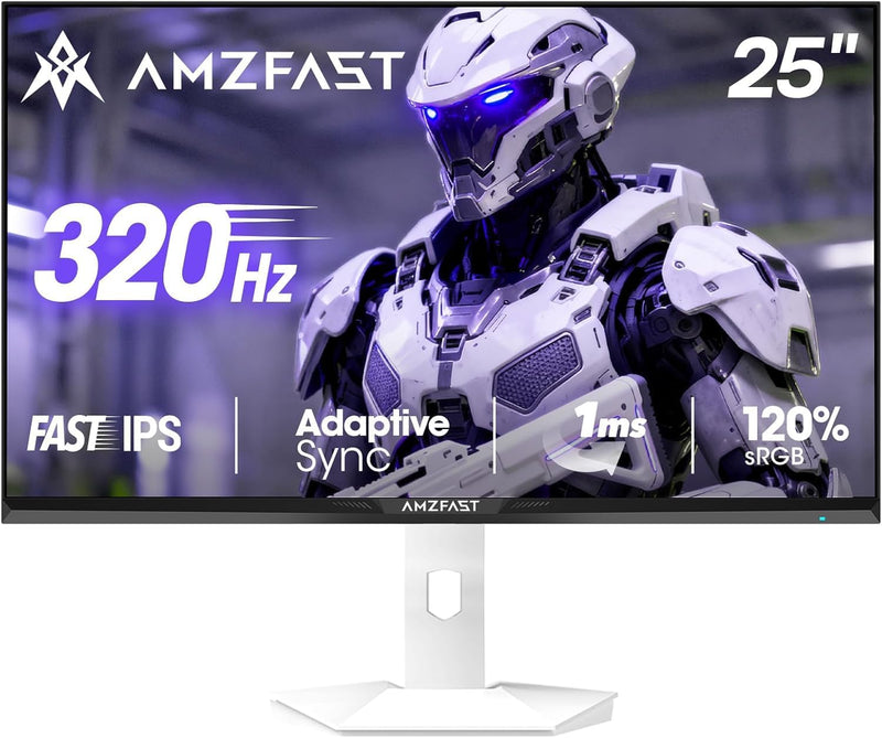Amzfast Monitor Gamer de 24.5 pulgadas - 320Hz/240Hz, FHD 1920x1080, Pantalla Fast IPS, 1ms MPRT, 120% sRGB, Luz azul reducida, HDR, Adaptive Sync, VESA 100x100, HDMI 2.0x2/DP 1.4x2, Blanco - AMZG25F6F