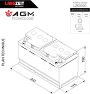 Batería de coche LANGZEIT 105Ah 12V AGM 980A/EN – Batería de automóvil VRLA de alto rendimiento para sistemas Start-Stop
