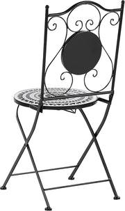 Set de balcón Beliani de 3 piezas de hierro, mesa de mosaico blanco/negro con 2 sillas plegables Comiso
