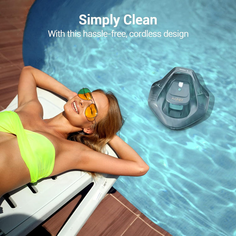 AIPER Robot de Piscina, Aspiradora para Piscina con 90 Minutos de Autonomía, Limpiafondos con Dos Motores de Tracción, Robot de Piscina Inalámbrico Ideal para Piscinas de hasta 80 m²