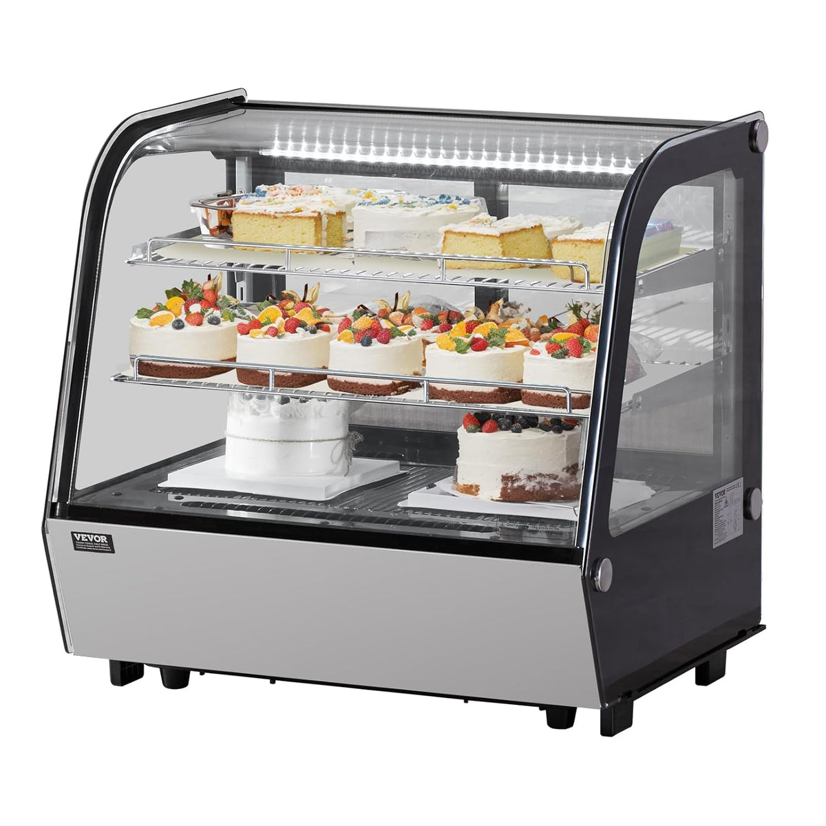 Vitrina refrigerada VEVOR, expositor refrigerado para pastelería y panadería de 115 L, vitrina comercial de 2 niveles con iluminación LED, refrigeración TURBO y sistema de aire frío sin escarcha para cafetería