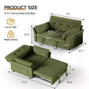 Sofá cama extraíble 3 en 1 de 51 pulgadas, sofá biplaza convertible con respaldo reclinable ajustable, sofá tapizado en chenilla, bolsillo lateral