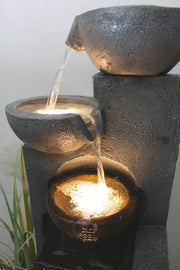 Arnusa Gran fuente de jardín con iluminación LED, fuente en cascada, juego de agua, decoración de jardín, negro, gris