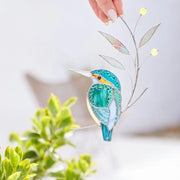 Adorno de ventana de vitral de martín pescador para papá | Regalo de pájaro colorido