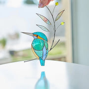 Adorno de ventana de vitral de martín pescador para papá | Regalo de pájaro colorido