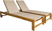 sweeek - Lote de 2 tumbonas de madera de acacia y textileno beige. Multiposiciones con ruedas