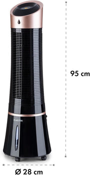 Klarstein 4 en 1: Enfriador de aire inteligente, ventilador, humidificador e ionizador I Depósito de agua de 6 L, oscilación, 30 W, 210 m³/h, temporizador I Aire acondicionado sin tubo de escape, aire acondicionado portátil, negro-oro rosa