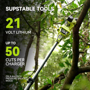 Podadora de altura inalámbrica, mini motosierra a batería de 6 pulgadas y 8000 mAh con motor sin escobillas, podadora eléctrica 2 en 1, extensión de hasta 4,8 m, para ramas y jardín