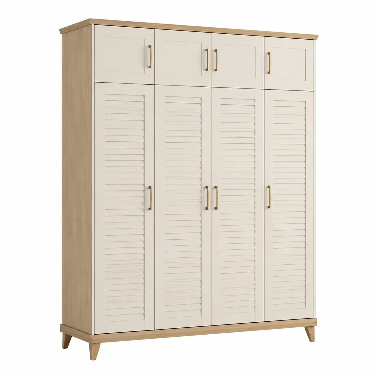 Armario con puertas de listones de MDF y madera de roble 200x150x60cm beige/natural