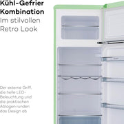 SCHOEPF – RKG218SG Frigorífico combi – 211 L – Diseño retro – Iluminación LED – 39 dB – Verde/Menta – Patas regulables en altura – Independiente – Estilo vintage