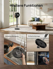 Ventilador de pie inteligente DR-HAF003S con Wi-Fi, luz LED RGB, oscilación de 150°, 12 velocidades y flujo de aire de 2209 m³/h