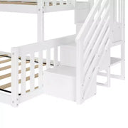 Litera baja de madera Max & Lily, tamaño individual sobre matrimonial, para niños, con escalera