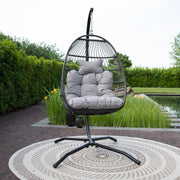 Sillón colgante con soporte, cesta tipo huevo, mecedora de ratán, diseño para interior y exterior, capacidad de carga de 150 kg, gris