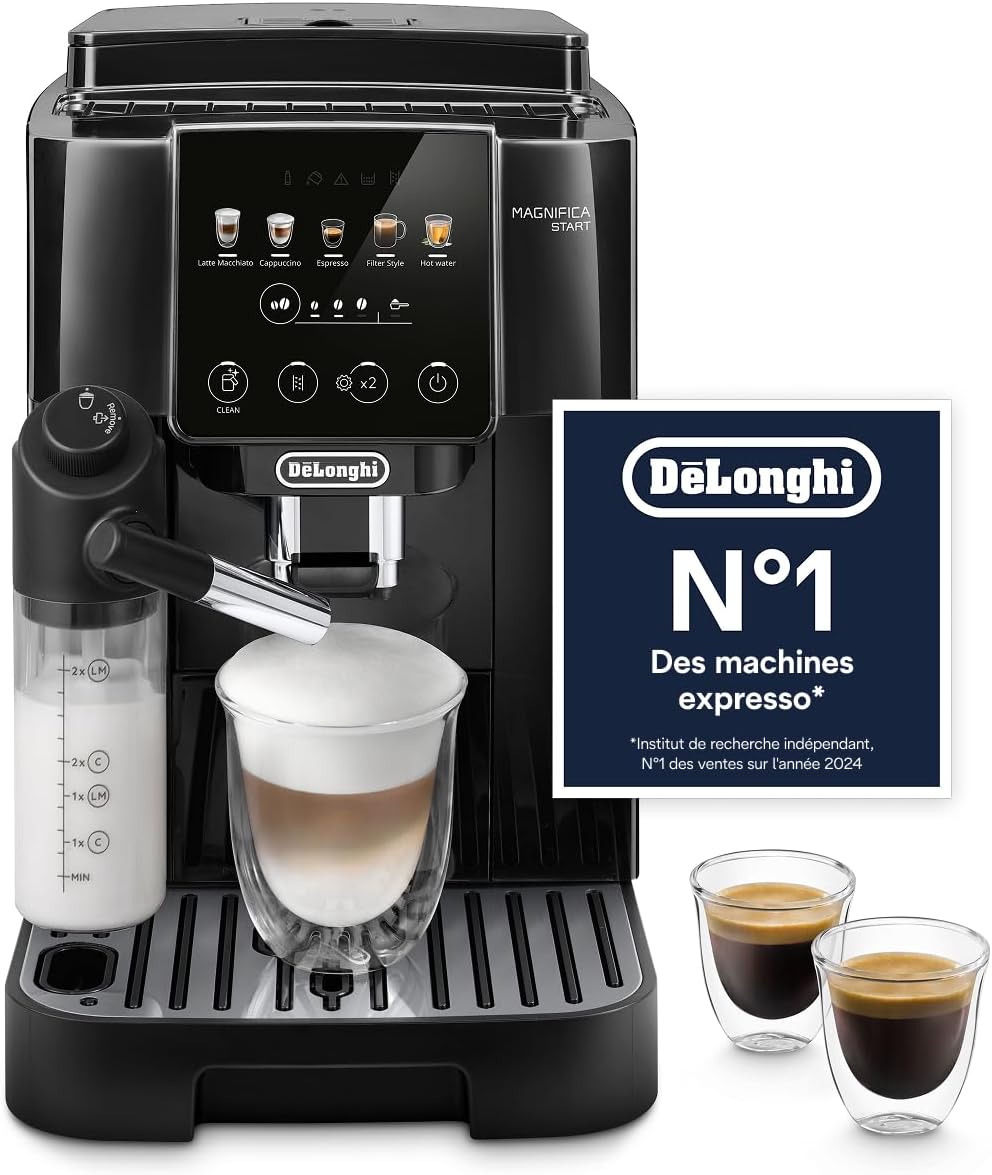 De'Longhi Magnifica Start - Máquina de café automática Perfetto con espumador de leche automático LatteCrema, 4 bebidas programadas, controles táctiles, negro (ECAM220.91.B)