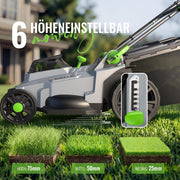 Cortacésped a batería ETOOLAB 40V 2x20V 43cm 500m² sin escobillas, kit de mulching, cesta colectora de 50L, 6 alturas de corte, 2x4,0Ah con cargador