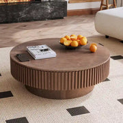 Mesa de centro redonda moderna de madera maciza chapada con almacenamiento
