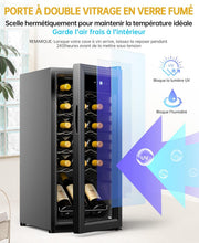 WIE Vinoteca 18 Botellas 53L Refrigerador de Vino 5°C-18°C Enfriamiento por Compresor Puerta de Cristal Panel Táctil LED Interior Nevera de Vino Bar Interior/Exterior