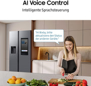 Frigorífico americano Samsung RS90F67BETEF, nevera con congelador AI, 178 cm, 614 l, dispensador de hielo/agua con depósito, Family Hub, modo AI Energy y control por voz, aspecto de acero inoxidable