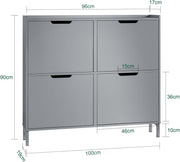 SoBuy Zapatero estrecho con 4 puertas abatibles, mueble zapatero alto y compacto, armario para zapatos con 4 estantes, organizador cerrado para recibidor, pasillo y vestíbulo, 100x91x19cm, Gris claro FSR100-HG