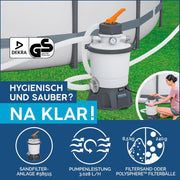 Set completo de piscina desmontable Bestway Power Steel con depuradora de arena, 488 x 244 x 122 cm, gris, rectangular