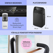 Aire acondicionado portátil Klarstein con manguera de escape, unidad 4 en 1 con ventilador, deshumidificador y modo nocturno, aire acondicionado pequeño y portátil para el hogar y la oficina, bajo consumo, 9000 BTU