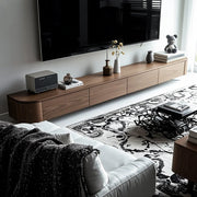 Mueble de TV moderno de madera color marrón nuez para montaje en pared con luz
