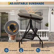 Columpio de porche para exteriores Coolmee de 3 plazas, silla columpio para patio 2 en 1 con cojines extraíbles gruesos y estructura de acero resistente a la intemperie para patio trasero y jardín