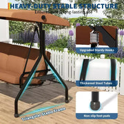 Columpio de porche para exteriores Coolmee de 3 plazas, silla columpio para patio 2 en 1 con cojines extraíbles gruesos y estructura de acero resistente a la intemperie para patio trasero y jardín