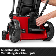 Cortacésped inalámbrico Einhell GE-CM 43 Li M Kit Power X-Change (36 V, ancho de corte de 43 cm, hasta 600 m², sin escobillas, kit de mulching, cesta colectora de 63 L, altura de corte de 25-75 mm, incl. 2 baterías de 4,0 Ah + 2 cargadores)