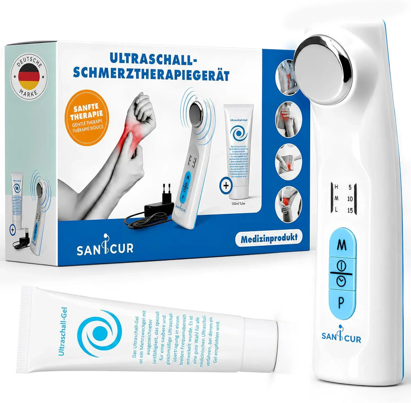 Dispositivo de terapia por ultrasonido de 1 MHz con 3 niveles de intensidad y modo de pulso, incluye 150 ml de gel de ultrasonido