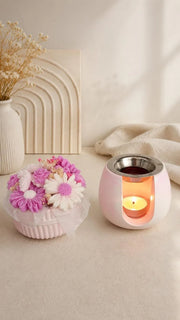 Ramo de flores de cera de soja perfumadas en maceta decorativa, hecho a mano, reutilizable