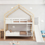Litera Ball & Cast (90x200cm) con barandilla alta, estructura de madera con tobogán + escalera, estable y silenciosa, blanco + natural