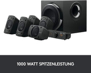 Sistema de sonido 5.1 Logitech Z906, altavoces con sonido envolvente de 1000 vatios, THX, múltiples entradas de audio, mando a distancia, enchufe UE, PC/PS4/Xbox/equipo estéreo/TV/smartphone/tableta - Negro
