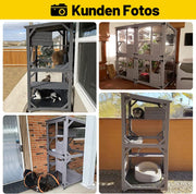 Casa para gatos, recinto exterior para gatos (catio), jaula de madera para gatos, condominio con puerta de entrada extra grande, parque interior con plataformas y casita.