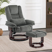 MCombo Sillón relax reclinable, sillón de lectura, sillón giratorio 360° con taburete, cojín y bolsillo lateral, sillón de TV para salón con capacidad de carga de hasta 120 kg, 9099 (tela gris)
