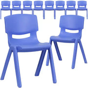 Paquete de 10 sillas escolares apilables de plástico de Flash Furniture con altura de asiento de 13.25 pulgadas