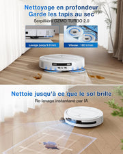 Robot aspirador ECOVACS T50 Pro Omni Gen2, 21000 Pa mejorado respecto al T30 Pro Omni, cepillo lateral y mopa extensibles, adición automática de solución de limpieza, lavado con agua caliente a 75 °C, blanco