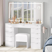 Tocador Moasis 46 con enchufe integrado, espejo iluminado y soporte para secador de pelo - 55.8" Al. x 46" An. x 11.7" Prof.
