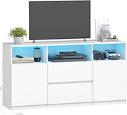 Mueble de TV Hzuaneri con iluminación LED RGB (25 colores), soporte de televisión para pantallas de hasta 65 pulgadas, aparador con 2 cajones y 3 compartimentos abiertos, para salón y dormitorio, blanco TV17003XEU