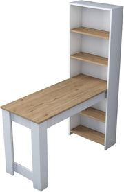 Dmora - Mesa fija Talitha, estantería de cocina, consola para comedor, estantería rectangular fija, 120x54x154 cm, nogal y blanco