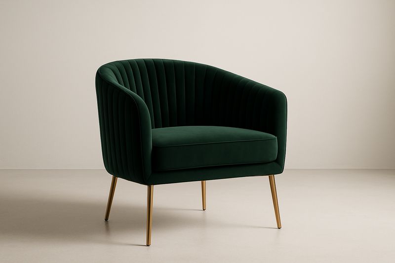 Sillón de terciopelo verde con patas de metal dorado