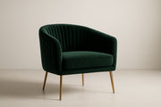 Sillón de terciopelo verde con patas de metal dorado