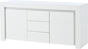 Aparador ModernLuxe LED de alto brillo para salón, armario auxiliar de 140x40x65 cm, 3 cajones y 2 puertas, cómoda moderna con almacenamiento para recibidor, oficina y salón, blanco