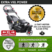Cortacésped de gasolina BRAST® Trike con tracción | 5,2kW (7CV) | 53cm de ancho de corte | muchos modelos | TÜV | motor OHV de 4 tiempos | 30-80mm de altura de corte | 60L de saco de recogida | carcasa de acero | velocidad