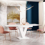 Malvi - Mesa de comedor extensible a 160 cm - 120x80x75 cm - Moderna - Mesa de cena - Mesa de comedor - Mesa para comedor, sala de estar - Mesa extensible - Blanco alto brillo
