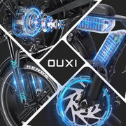 Bicicleta eléctrica OUXI Pro E-Bike Fatbike de 20 pulgadas, batería doble de 2x15Ah con autonomía de hasta 100km, motor de 250W y 60Nm, frenos de disco hidráulicos, suspensión completa, altavoz Bluetooth, portaequipajes delantero