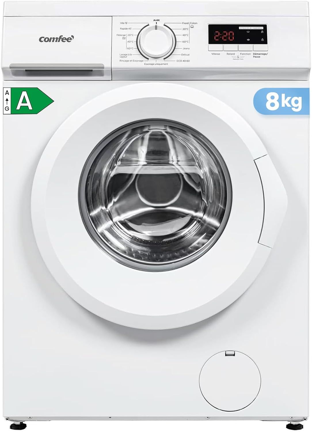 CFE12EW80-W-FR Lavadora de carga frontal 8KG, Clase energética A, Motor BLDC 1400 rpm, 15 programas, Prelavado, Blanco [Clase energética A]