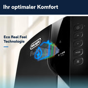 De'Longhi Pinguino PAC EL112 CST WiFi, aire acondicionado portátil con tecnología MyEcoRealFeel para habitaciones de hasta 110 m³, 11.000 BTU/h, 2,9 kW, 63 dB, función de deshumidificación, A+, control por aplicación y voz, blanco