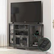 Mueble esquinero para TV estilo rústico, centro de entretenimiento y consola multimedia para televisores de hasta 55 pulgadas con toma de corriente