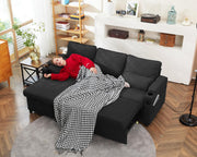 DURASPACE Sofá cama extraíble 2 en 1, sofá seccional con almacenamiento, USB, portavasos, función de dormir y arcón, sofá esquinero con espacio de almacenamiento para apartamento, sala de estar (gris oscuro)